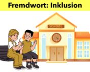 Fremdwort: Inklusion Bild mit Schülern vor einer Schule